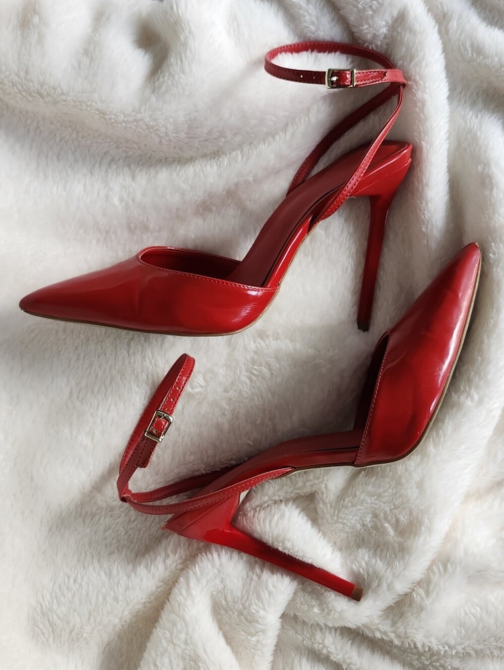 JLO Red Patent Pointed-Toe Ankle-Strap Stiletto Heels
